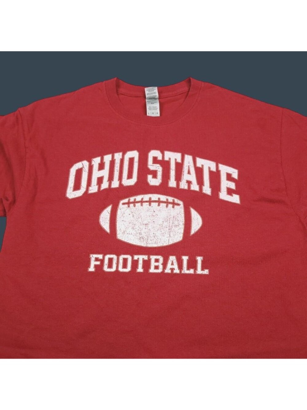 Ohio State Mens Football Graphic T-Shirt L Red Heavy Cotton Distressed Lettering